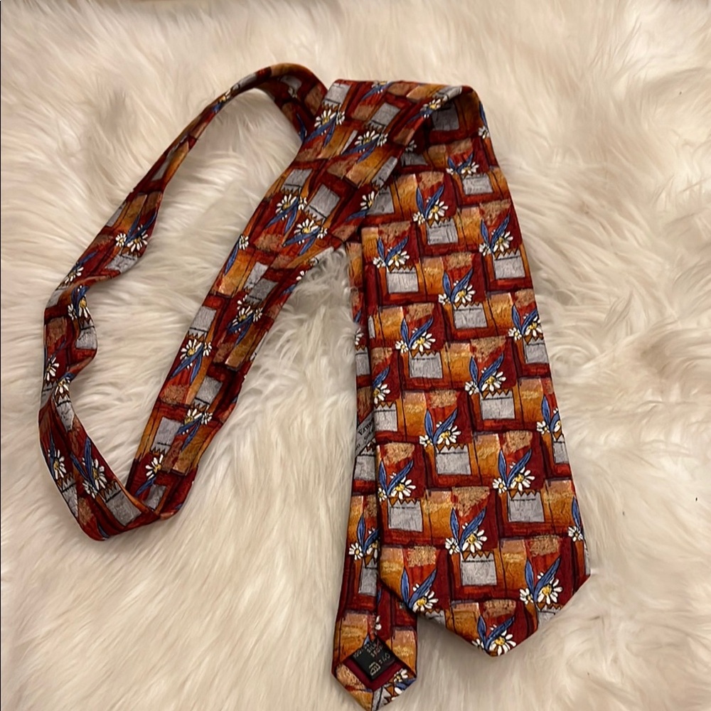 Ermenegildo Zegna Red and Brown Tie with Geometric Design